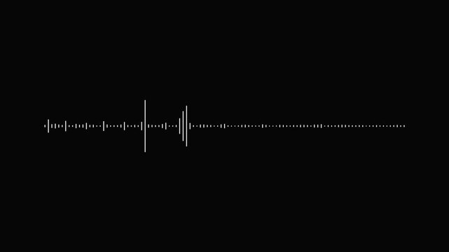 Black background, white audio waveform spectrum visualizer, sound wave frequency equalizer pulse animation, voice recording, podcast streaming, professional minimalist 4k motion graphic