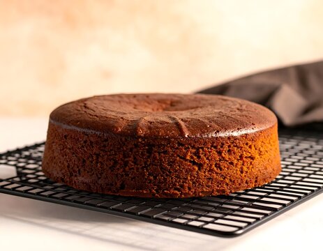 A Rich Chocolate Cake Cooling on a Wire Rack
