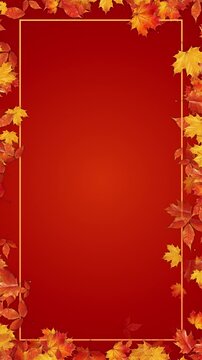 colorful autumn border frame with maple leaves on orange back animation, leaf thanksgiving and Halloween copy space vertical social media motion background