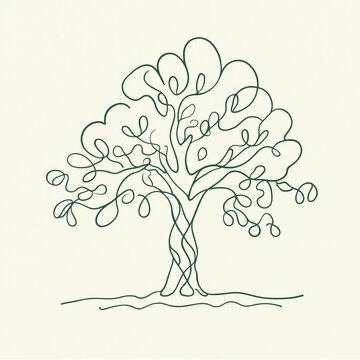 Single line drawing of a tree on a light background with line art continuous line nature sketch tree illustration botanical art simple design abstract tree monoline art graphic element