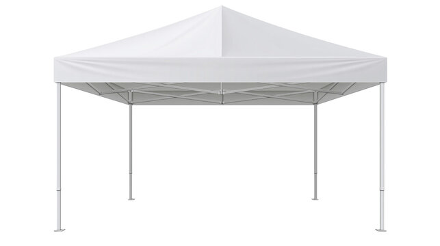 White pop-up canopy tent with metal frame, isolated on transparent background