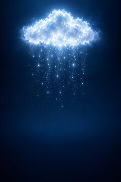Cloud shape with falling light particles cloud computing concept