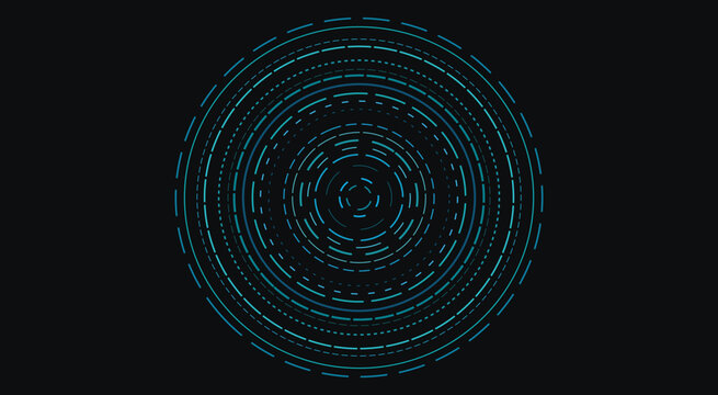 Cyan glowing concentric dashed circles futuristic HUD abstract background