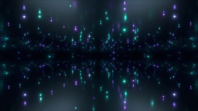 鏡面金属の深宇宙空間で光を放ち脈動する微小ノードの背景映像