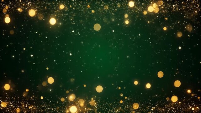 Elegant Golden Particles Bokeh Background with Sparkling Glitter on Deep Green for Upscaled Cinematic Celebration Video