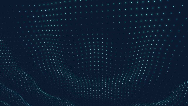 Abstract dark blue digital wave background with glowing cyber network dots, big data science concept
