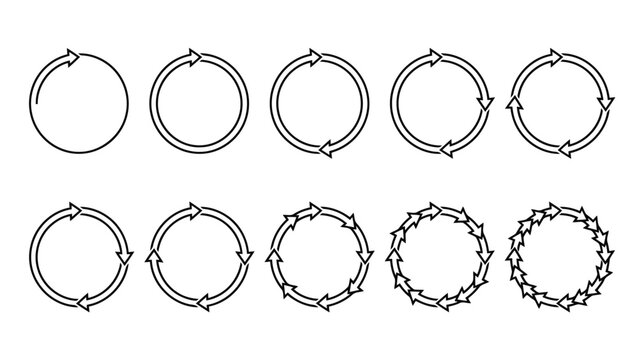 Set of circular arrows icons with different number of segments