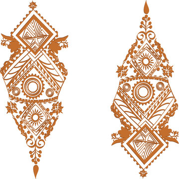 Terracotta Ethnic Geometric Totem and Sun Motifs