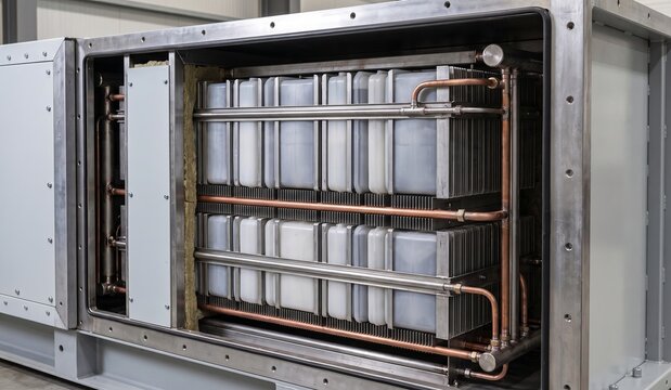 Thermal Energy Storage Phase Change Material Module Industrial Close-Up Inside Metal Housing