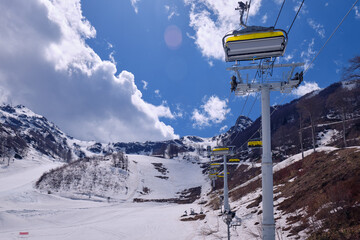Chairlift on the Strela Mountain Park. Roza Khutor ski resort. Sochi. © Serg Zastavkin