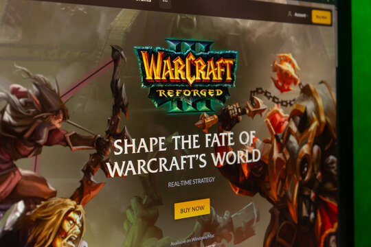 DNIPRO, UKRAINE - 09.16.2026: Battle.net desktop app client showing Warcraft III Reforged game page on a computer monitor
