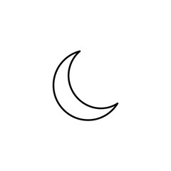 Crescent moon line icon featuring simple black outline style graphic design element for night sky celestial themes and space related website interface symbols. © workdesgin