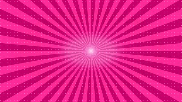 Bright Pink Pop Art Sunburst with Radial Stripes and Halftone Dot Pattern