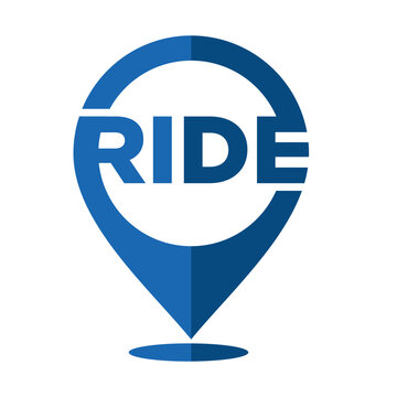 Ride text with GPS or Map Pointer Logo Design vector.
