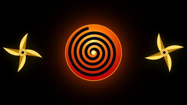 Ninja background with glowing orange spirals and golden shuriken