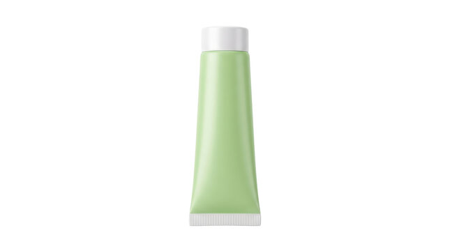 Light green cosmetic tube with white cap isolated on white background