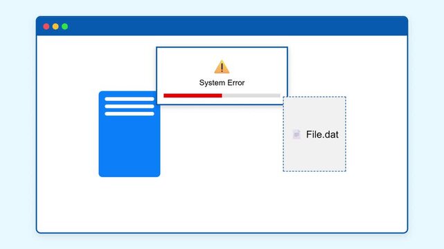 System error message popup window with progress bar on flat screen