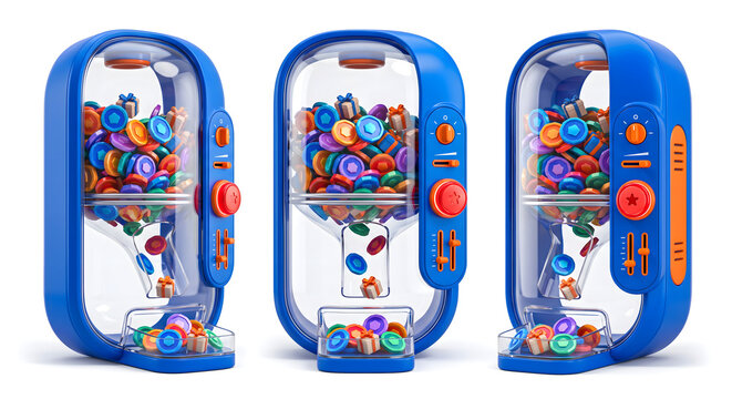 Loyalty program gamified bonus coin dispenser machine 3D model set isolated on white