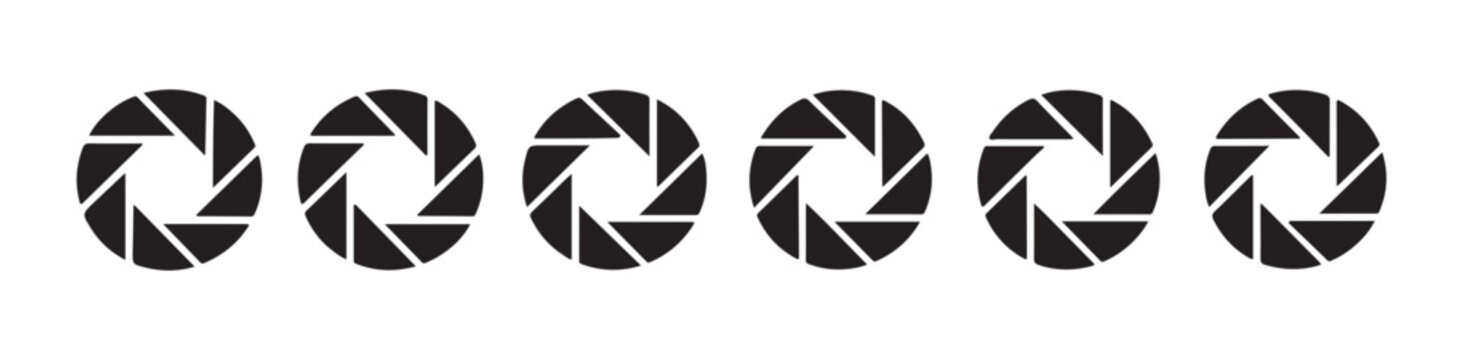 Camera lens aperture iris icons set black silhouette vector design for photography logo element.
