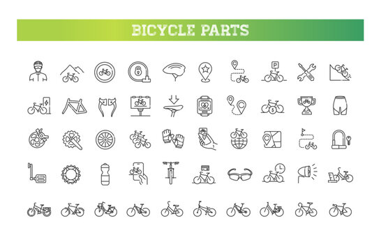 Bicycle and Parts line icons