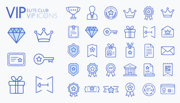 Collection of vip club icons on a white background