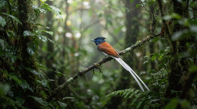 Asian Paradise Flycatcher in Lush Green Forest