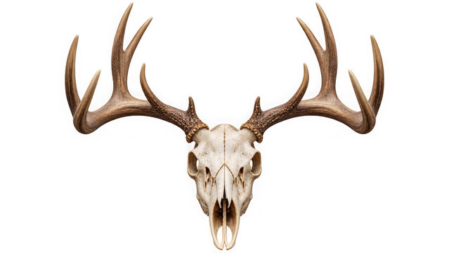 Natural deer skull with large antlers facing forward