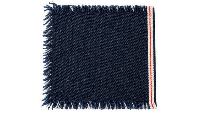 Square dark blue denim fabric swatch with fringed edge