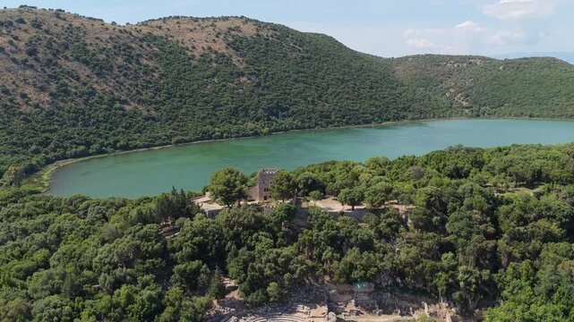 Aerial view of Butrint archaeological site in Ksamil, Albania.