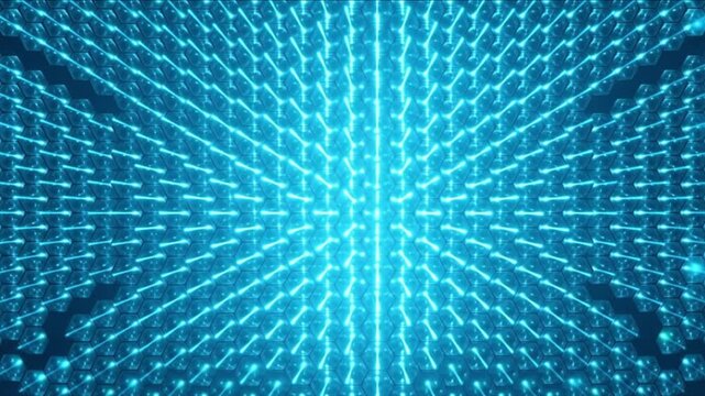 負屈折率メタマテリアルの構造体で光ノードが輝く幾何学背景映像