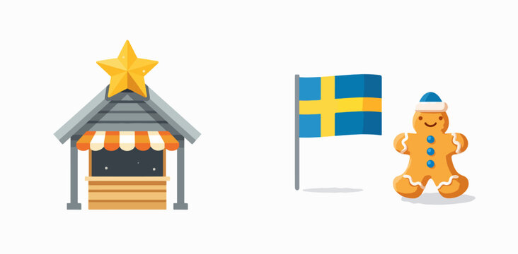 Swedish Christmas Market with Gingerbread Man and Flag