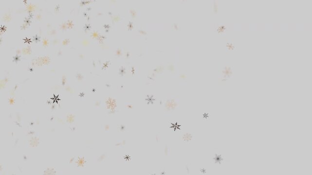 Elegant golden snowflakes falling on a light grey background