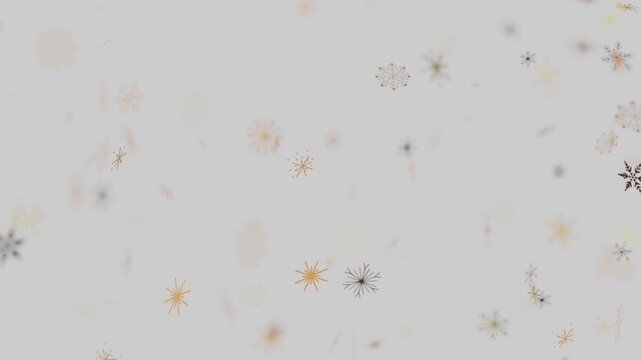 Abstract falling Christmas snowflakes on a light gray background