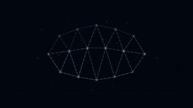 Abstract digital network pulsating in dark space, futuristic connection and data flow, blue geometric structure