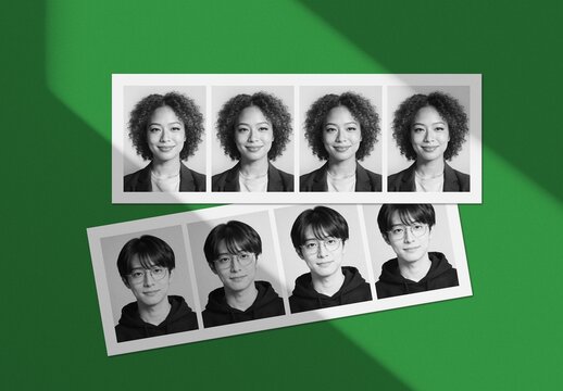 Green Passport Photo Strip Mockup For Branding And Personal Design