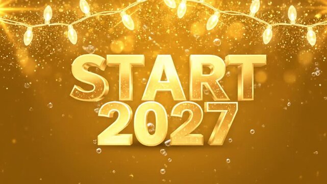 Glowing golden text with sparkling string lights perfect for future start and festive celebration purpose