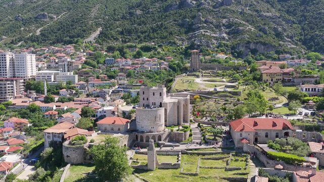 Aerial view of Kruja Castle Hammam in Kruje, Albania.