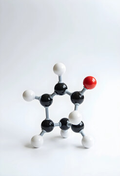 Biochemistry and molecular research, chemical structure model of a molecule for scientific education and pharmaceutical development on a white background