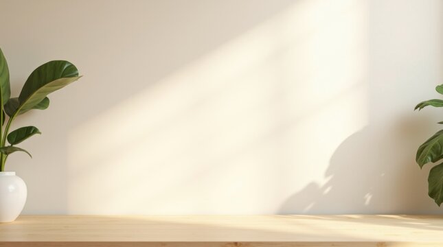 Escena de marca de estilo limpio con una pared de acabado mate suave y textura org&aacute;nica sutil, y una superficie de mesa de madera en tonos neutros