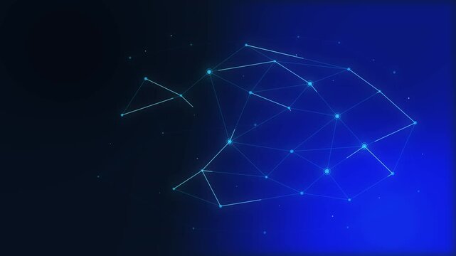 Abstract blue network structure with glowing nodes and connecting lines, motion graphic, digital connection