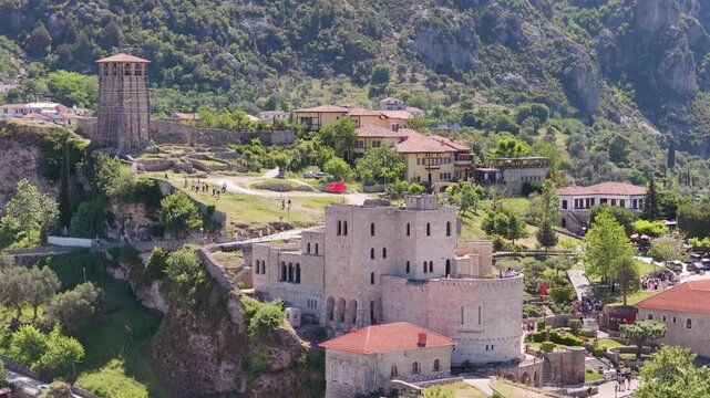 Aerial view of Kruja Castle Hammam in Kruje, Albania.