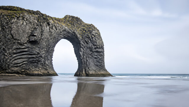 Single Basalt Sea Arch at Low Tide