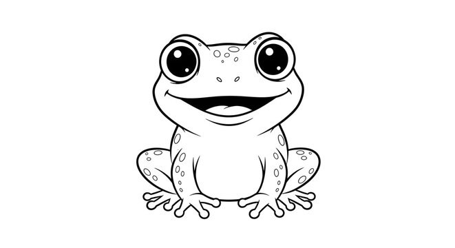 Cartoon frog line drawing smiles widely on a white background