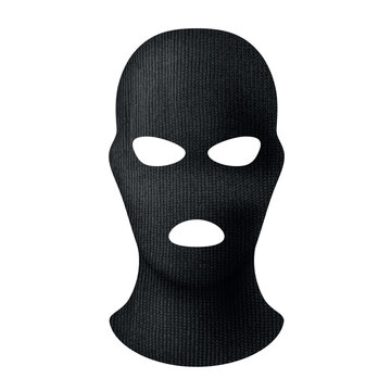 Knitted balaclava designed to protect the head and face in cold climates, on a white background.