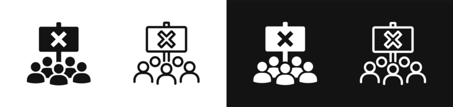 People protest icon set with banner and cross mark symbol vector illustration