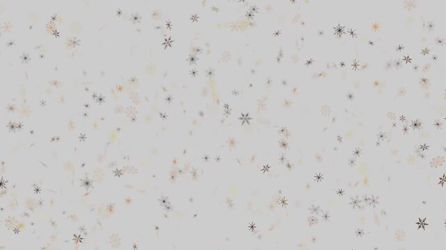 Stylized snowflakes falling slowly on a light grey background