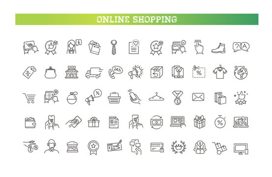 Shopping icon set. Collection of e-commerce, credit card, supermarket, sale and more
