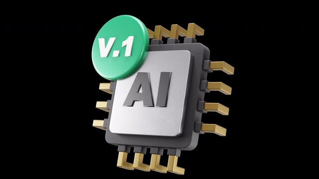 3D AI Model Versioning Processor Chip Icon Animation