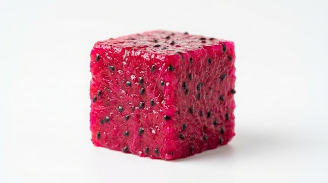 Red Dragon Fruit Cube Isolated on White Background
