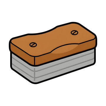 Chalkboard eraser with a wooden top handle and felt cleaning pad is rendered in a vector illustration style.
